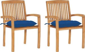 vidaXL Krzesła ogrodowe, 2 szt., niebieskie poduszki, drewno tekowe (3063277) 1