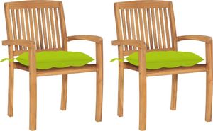 vidaXL Krzesła ogrodowe, 2 szt., jasnozielone poduszki, drewno tekowe (3063278) 1