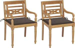vidaXL Krzesła Batavia z poduszkami taupe, 2 szt., lite drewno tekowe (3062135) 1