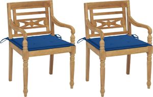 vidaXL Krzesła Batavia z niebieskimi poduszkami, 2 szt., drewno tekowe (3062131) 1