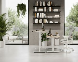 Krzesło biurowe SENSE7 Krzesło biurowe Nakai Biało-szare + Biurko elektryczne Nojo 120x60 White Pine 4