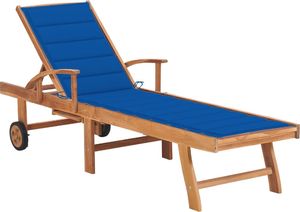 vidaXL Leżak z niebieską poduszką, lite drewno tekowe (3063016) 1