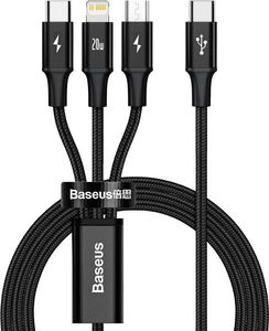 Kabel USB Baseus USB-C - USB-C + microUSB + Lightning 1.5 m Czarny (CAMLT-SC01) 1