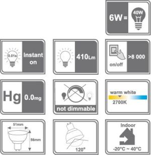 Vakoss Żarówka LED MR16 GU10 5W - LD-S0533 5
