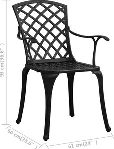 vidaXL Krzesła ogrodowe 4 szt., odlewane aluminium, czarne 8