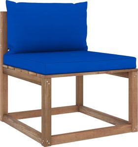 vidaXL Ogrodowa sofa środkowa z palet z niebieskimi poduszkami 1