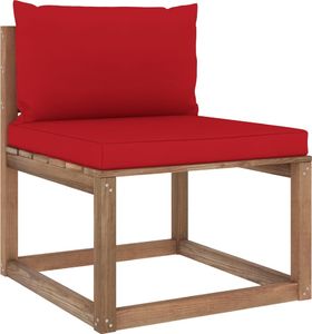 vidaXL Ogrodowa sofa środkowa z palet z czerwonymi poduszkami 1
