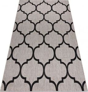 Dywany Łuszczów DYWAN SZNURKOWY SIZAL FLOORLUX 20608 , koniczyna marokańska, trellis srebrny / czarny, 240x330 cm 1