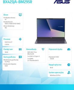 Laptop Asus Asus Notebook BX425JA-BM295R W10 PRO; i7 1065G 16/512/IRIS/14 wyceny indywidualne u PM-a 2