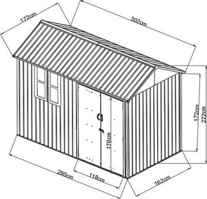 Hecht HECHT 6x10 NORD DOMEK NARZEDZIOWY OGRODOWY NA NARZEDZIA WIATA MEBLE OGRODOWE 172 x 302 cm 5