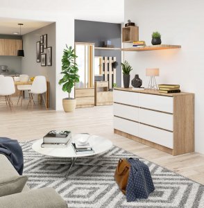 Nore Komoda NORE K140 su 6-iais stalčiais, ąžuolo spalva/balta 11