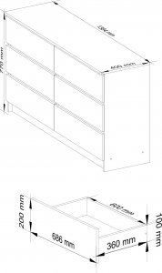 Nore Komoda NORE K140 su 6-iais stalčiais, ąžuolo spalva/balta 3