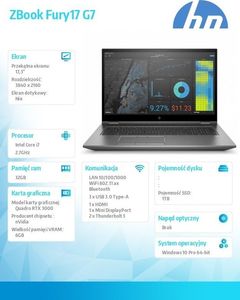 Laptop HP Notebook ZBook Fury17 G7 W10P i7-10850H/1TB/32 2C9T7EA 3