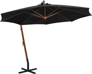 vidaXL Parasol ogrodowy wiszący, na jodłowym słupku, czarny, 3,5x2,9 m 1