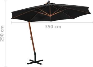 vidaXL Parasol ogrodowy wiszący, na jodłowym słupku, czarny, 3,5x2,9 m 9
