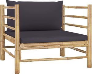 vidaXL Sofa ogrodowa z ciemnoszarymi poduszkami bambusowa 1