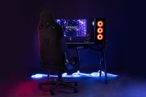 Fotel SENSE7 Sentinel materiałowy czarny + Podkładka PREYON Falcon 18