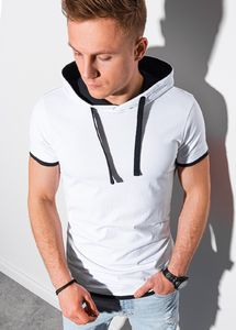 Ombre T-shirt męski z kapturem bez nadruku S1376 - biały XL 1
