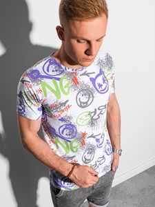 Ombre T-shirt męski z nadrukiem S1419 - biały L 1