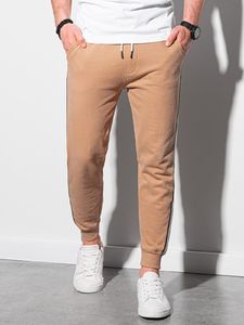 Ombre Spodnie męskie dresowe joggery P947 - jasnobrązowe XL 2