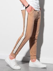 Ombre Spodnie męskie dresowe joggery P947 - jasnobrązowe XL 3