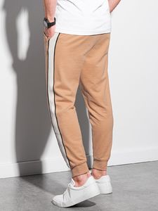 Ombre Spodnie męskie dresowe joggery P947 - jasnobrązowe XL 4