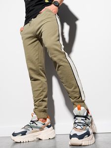 Ombre Spodnie męskie dresowe joggery P947 - oliwkowe XL 1