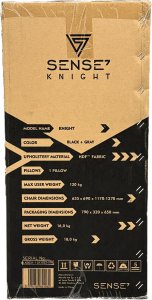 Fotel SENSE7 Knight materiałowy czarno-szary + kabel usb 3