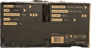 Fotel SENSE7 Sentinel materiałowy czarny + kabel usb 22