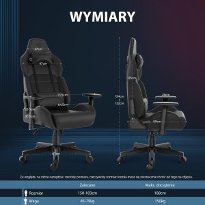 Fotel SENSE7 Sentinel materiałowy czarny + kabel usb 24