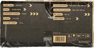 Fotel SENSE7 materiałowy Sentinel czarno-szary + kabel usb 22