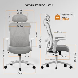 Krzesło biurowe SENSE7 Noxo Biało-szare + kabel usb 5