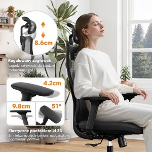 Krzesło biurowe SENSE7 Moyo Czarne + kabel usb 7