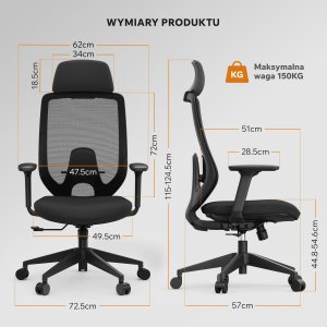 Krzesło biurowe SENSE7 Nakai Czarne + kabel usb 5