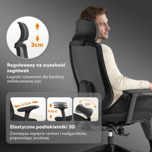 Krzesło biurowe SENSE7 Nakai Czarne + kabel usb 6