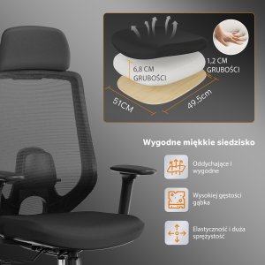 Krzesło biurowe SENSE7 Nakai Czarne + kabel usb 8