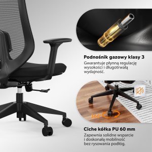 Krzesło biurowe SENSE7 Nakai Czarne + kabel usb 9