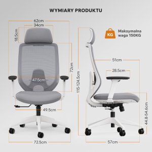 Krzesło biurowe SENSE7 Nakai Biało-szare + kabel usb 3