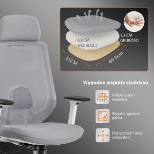 Krzesło biurowe SENSE7 Nakai Biało-szare + kabel usb 7