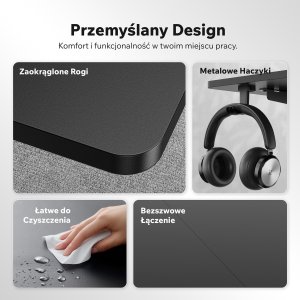 Biurko SENSE7 NOJO LIGHT Czarne 120 cmx60 cm + kabel usb 7