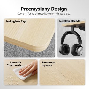 Biurko SENSE7 NOJO LIGHT Jasnobrązowo-Czarne 120 cmx60 cm + kabel usb 7