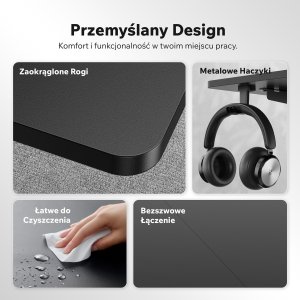 Biurko SENSE7 NOJO LIGHT Czarne 140 cmx70 cm + kabel usb 6