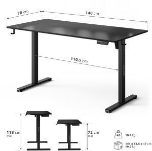 Biurko SENSE7 NOJO LIGHT Czarne 140 cmx70 cm + kabel usb 10