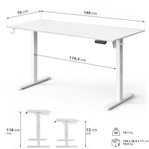 Biurko SENSE7 NOJO LIGHT Białe 140 cmx70 cm + kabel usb 9