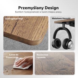 Biurko SENSE7 NOJO LIGHT Ciemnobrązowe 140 cmx70 cm + kabel usb 7