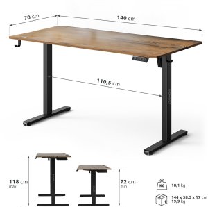 Biurko SENSE7 NOJO LIGHT Ciemnobrązowe 140 cmx70 cm + kabel usb 9