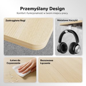 Biurko SENSE7 NOJO LIGHT Jasnobrązowo-Białe 140 cmx70 cm + kabel usb 5