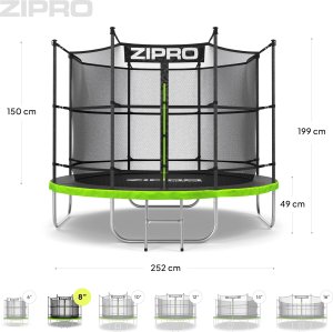 Trampolina ogrodowa Zipro Jump Pro z siatką wewnętrzną 8FT 252cm + Mata Celnościowa 10