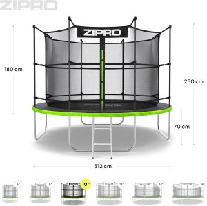 Trampolina ogrodowa Zipro Jump Pro z siatką wewnętrzną 10FT 312cm + Mata Celnościowa 10