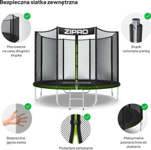 Trampolina ogrodowa Zipro Jump Pro z siatką zewnętrzną 8FT 252cm + Mata Celnościowa 6